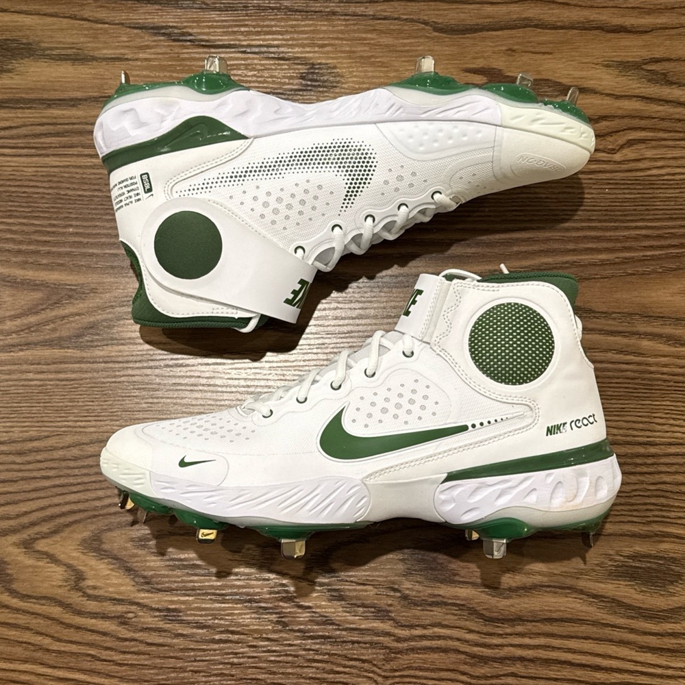 Men’s Size 11.5 Nike Alpha Huarache Elite 3 Mid Cleat CV3550-100 White/Green
